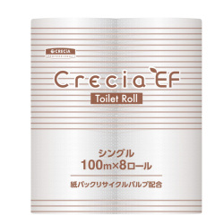 クレシアEF  トイレットロール 100m シングル　12ロール パルプ＋紙パック　100mシングル×8ロール×8パック／ケース　10123