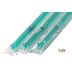 ジュース用 フレックスストロー 6mm×21cm フィルム包装 緑色 10000本（500本×20小箱）／ケース わらおstraw 412