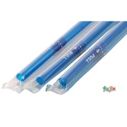 ジュース用 フレックスストロー 6mm×21cm フィルム包装 青色 10000本（500本×20小箱）／ケース わらおstraw 413