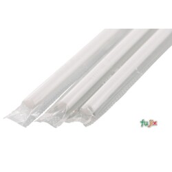 ジュース用 ストレートストロー 6mm×21cm フィルム包装 白色 10000本（500本×20小箱）／ケース わらおstraw 433