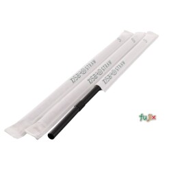 ジュース用 フレックスストロー 6mm×21cm 紙包装 黒色 10000本（500本×20小箱）／ケース わらおstraw 450