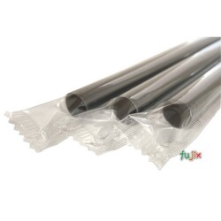 タピオカ用 ストレートストロー 12mm×21cm フィルム包装 黒色 3000本（150本×20小箱）／ケース わらおstraw 763