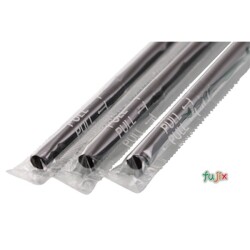 輸入　ジュース用 フレックスストロー 6mm×21cm フィルム包装 黒色 10000本（500本×20小箱）／ケース わらおstraw 902