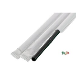 輸入　ジュース用 フレックスストロー 6mm×21cm 紙包装 黒色 10000本（500本×20小箱）／ケース わらおstraw 907