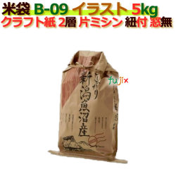 米袋 5kg 印刷 魚沼こしひかり片ミシン 窓なし ひも付 クラフト袋 2層  200枚/ケース B-09