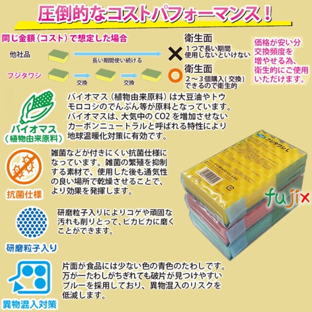 フジ タワシ S 抗菌仕様 研磨粒子付 240個／ケース 91520 抗菌スポンジ