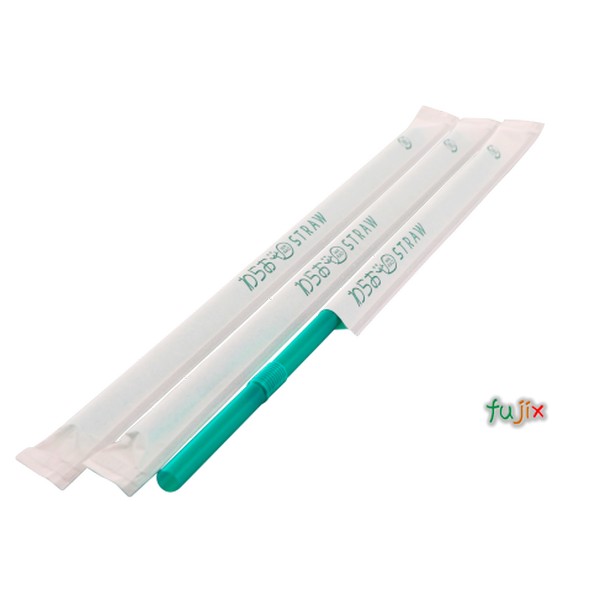 ジュース用 フレックスストロー 6mm×21cm 紙包装 緑色 10000本（500本×20