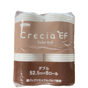 クレシアEF  トイレットロール　52.5m ダブル　パルプ＋紙パック　リサイクルパルプ 52.5mダブル　8ロール×8パック／ケース　20841