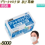 プリートマスク50　2PLY　耳掛 ホワイト 5000枚(100枚×50箱)／ケース 【858】 使い捨てマスク