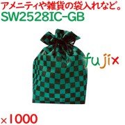 巾着袋 巾着バッグ 和柄 不織布 市松柄巾着 グリーン＆ブラック 1000枚／ケース SW2528IC-GB アメニティ
