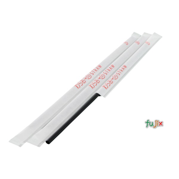アイスコーヒー用 ストレートストロー 4.5mm×21cm 紙包装 黒色 16000本（800本×20小箱）／ケース わらおstraw 370