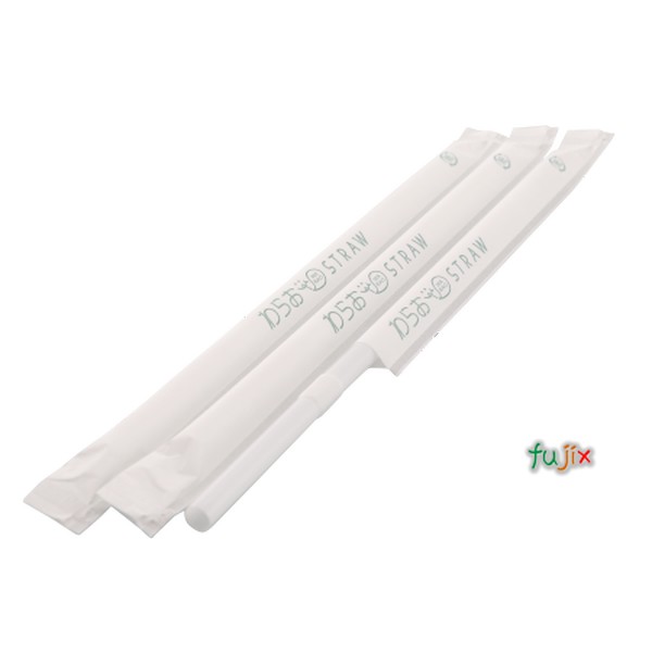 ジュース用ショート フレックスストロー 6mm×17cm 紙包装 白色 10000本（500本×20小箱）／ケース わらおstraw 387