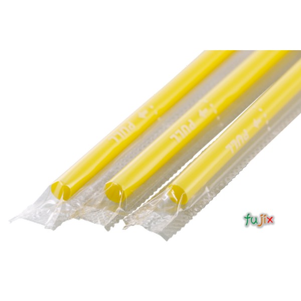 ジュース用 ストレートストロー 6mm×21cm フィルム包装 黄色 10000本（500本×20小箱）／ケース わらおstraw 429