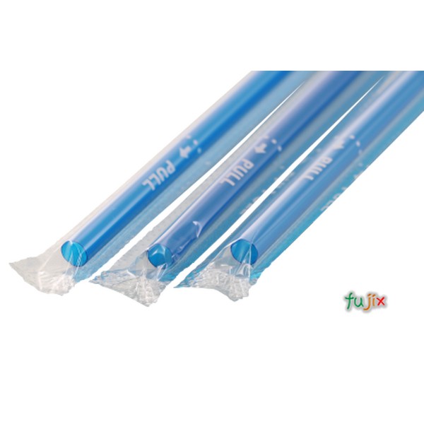 ジュース用 ストレートストロー 6mm×21cm フィルム包装 青色 10000本（500本×20小箱）／ケース わらおstraw 431