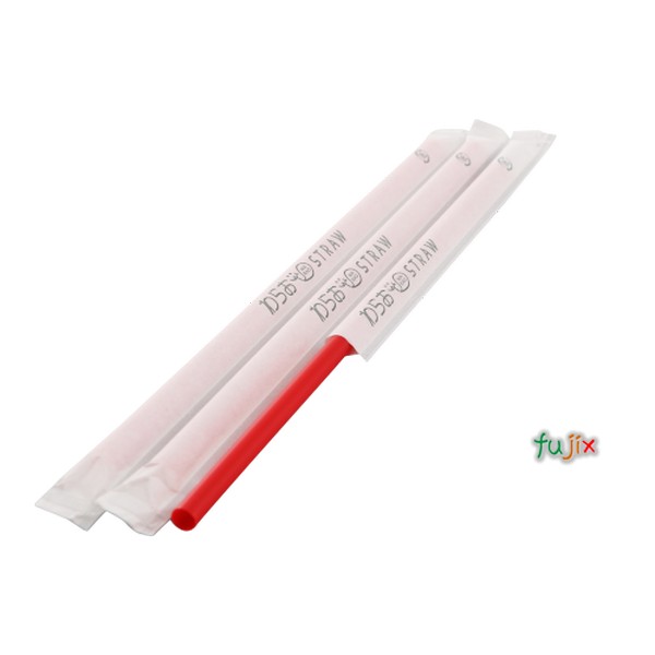ジュース用 ストレートストロー 6mm×21cm 紙包装 赤色 10000本（500本×20小箱）／ケース わらおstraw 464