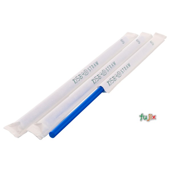 ジュース用 ストレートストロー 6mm×21cm 紙包装 青色 10000本（500本×20小箱）／ケース わらおstraw 467