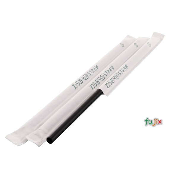 ジュース用 ストレートストロー 6mm×21cm 紙包装 黒色 10000本（500本×20小箱）／ケース わらおstraw 468
