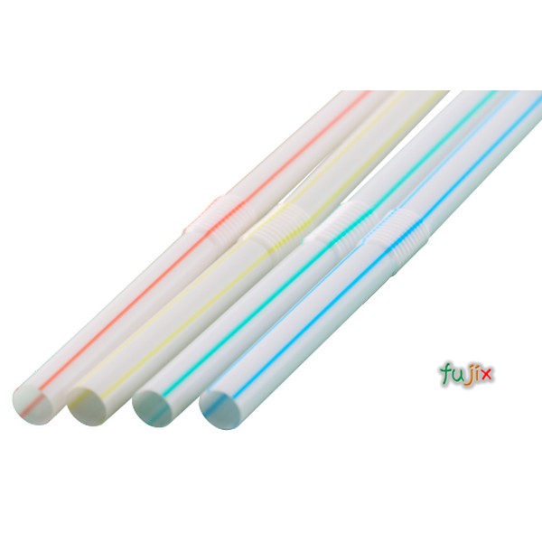 ジュース用 フレックスストロー 6mm×21cm 包装なし ストライプ白地 10000本（500本×20小箱）／ケース わらおstraw 497