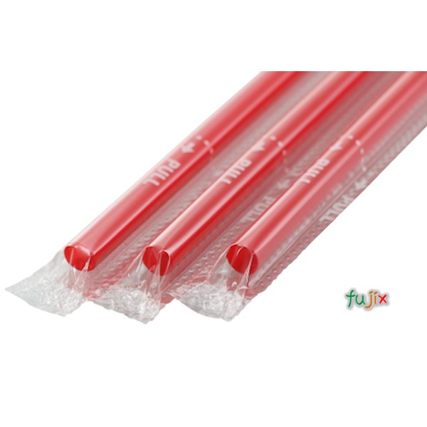シェイク用 ストレートストロー 7mm×21cm フィルム包装 赤色 8000本（400本×20小箱）／ケース わらおstraw 546