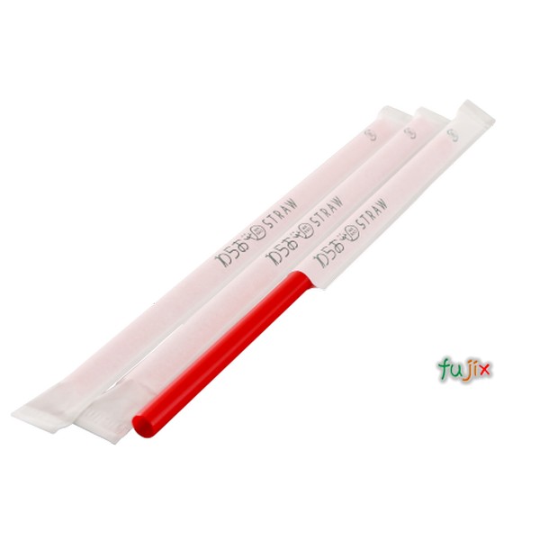 シェイク用 ストレートストロー 7mm×21cm 紙包装 赤色 8000本（400本×20小箱）／ケース わらおstraw 555