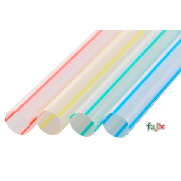 タピオカ用 ストレートストロー 12mm×21cm 包装なし ストライプクリア地 2600本（130本×20小箱）／ケース わらおstraw 617