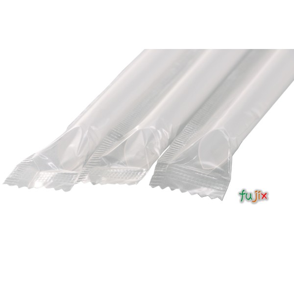 タピオカ蓋突刺し用 片先斜めストロー 10mm×19cm フィルム包装 透明 2000本（100本×20小箱）／ケース わらおstraw 637