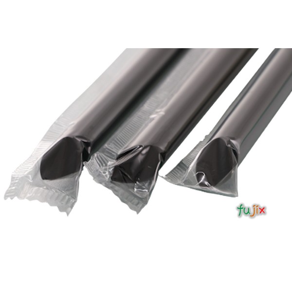 タピオカ蓋突刺し用 片先斜めストロー 12mm×18cm フィルム包装 黒色 3400本（170本×20小箱）／ケース わらおstraw 642