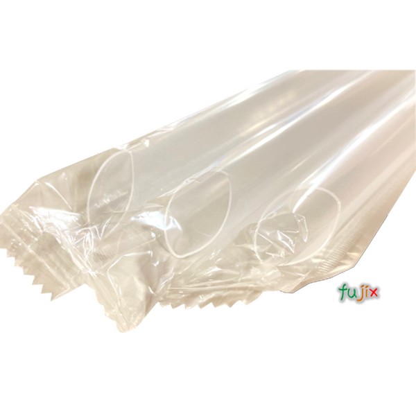 タピオカ蓋突刺し用 片先斜めストロー 15mm×21cm フィルム包装 透明 2000本（100本×20小箱）／ケース わらおstraw 749