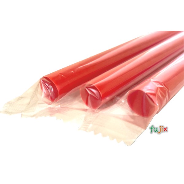 タピオカ用 ストレートストロー 12mm×21cm フィルム包装 赤色 3000本（150本×20小箱）／ケース わらおstraw 760