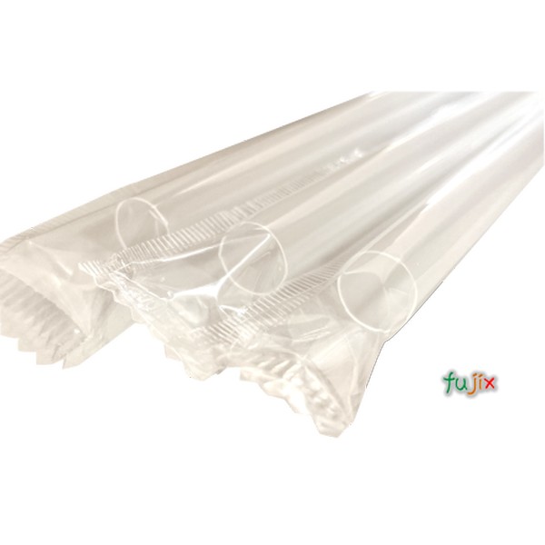 タピオカ用 ストレートストロー 12mm×21cm フィルム包装 透明 3000本（150本×20小箱）／ケース わらおstraw 764