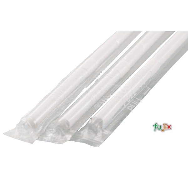 輸入　ジュース用 フレックスストロー 6mm×21cm フィルム包装 白色 10000本（500本×20小箱）／ケース わらおstraw 903