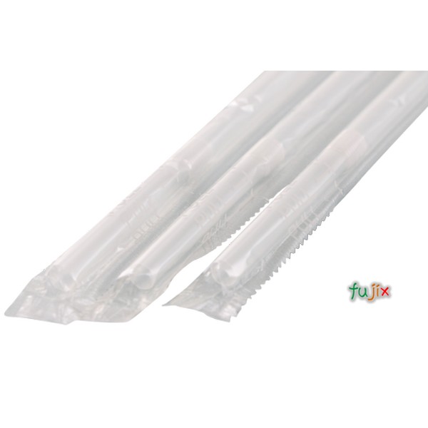 輸入　ジュース用 フレックスストロー 6mm×21cm フィルム包装 透明 10000本（500本×20小箱）／ケース わらおstraw 904