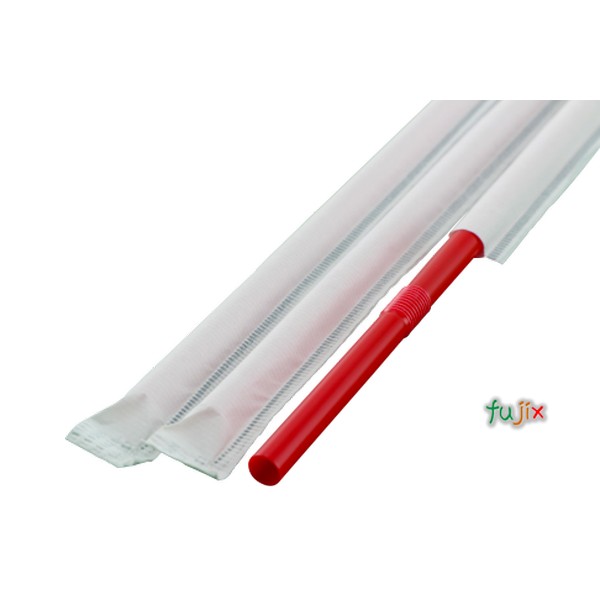 輸入　ジュース用 フレックスストロー 6mm×21cm 紙包装 赤色 10000本（500本×20小箱）／ケース わらおstraw 906
