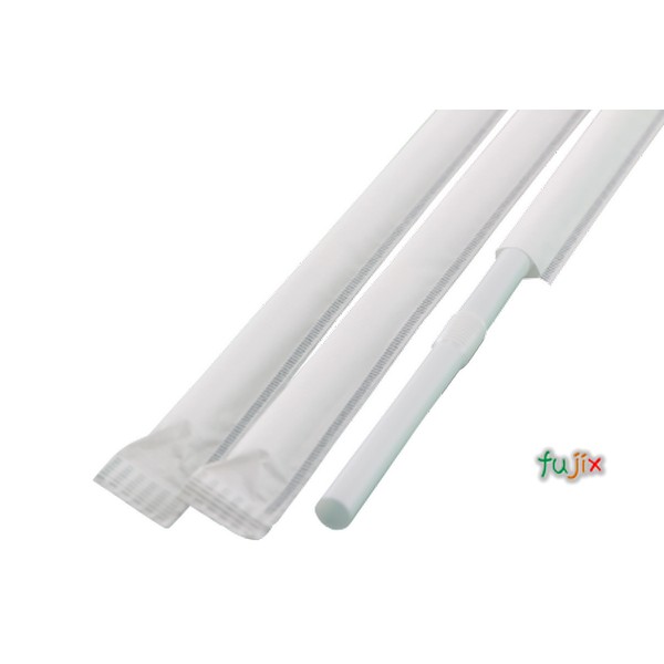 輸入　ジュース用 フレックスストロー 6mm×21cm 紙包装 白色 10000本（500本×20小箱）／ケース わらおstraw 908