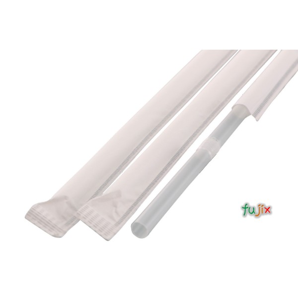 輸入　ジュース用 フレックスストロー 6mm×21cm 紙包装 透明 10000本（500本×20小箱）／ケース わらおstraw 909
