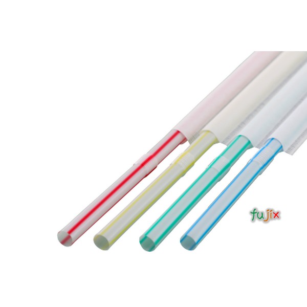 輸入　ジュース用 フレックスストロー 6mm×21cm 紙包装 ストライプ白地 10000本（500本×20小箱）／ケース わらおstraw 910