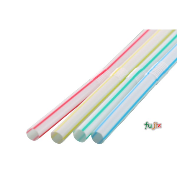 輸入　ジュース用 フレックスストロー 6mm×21cm 包装なし ストライプ白地 10000本（500本×20小箱）／ケース わらおstraw 915