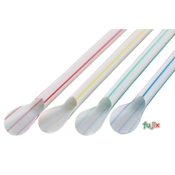 輸入　カキ氷用 スプーンストロー 6mm×21cm 包装なし ストライプ白地 10000本（500本×20小箱）／ケース わらおstraw 918