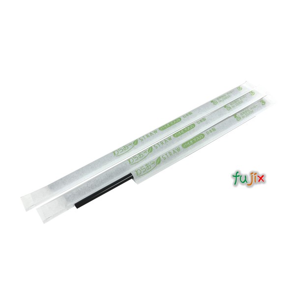 アイスコーヒー用 ストレートストロー 4.5mm×18cm 紙包装 黒色 10000本（500本×20小箱）／ケース わらおstrawバイオマス25 B354