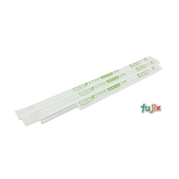 アイスコーヒー用 ストレートストロー 4.5mm×18cm 紙包装 白色 10000本（500本×20小箱）／ケース わらおstrawバイオマス25 B355