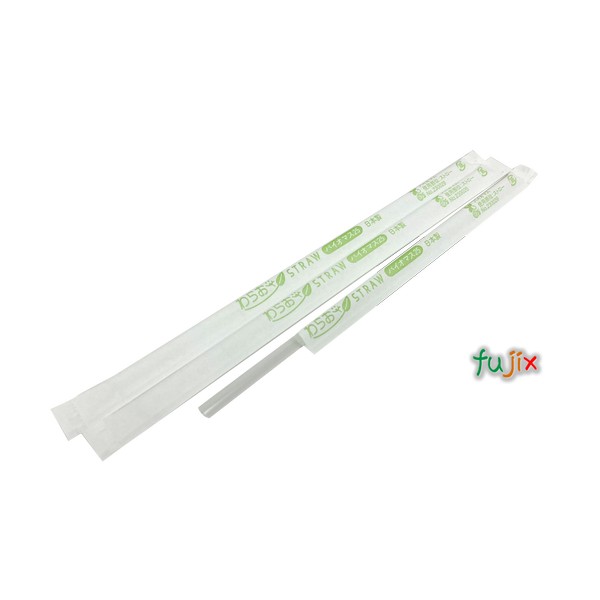 アイスコーヒー用 ストレートストロー 4.5mm×18cm 紙包装 透明 10000本（500本×20小箱）／ケース わらおstrawバイオマス25 B356