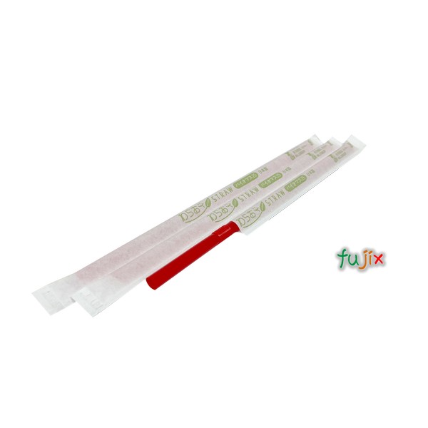 ジュース用 フレックスストロー 6mm×21cm 紙包装 赤色 10000本（500本×20小箱）／ケース わらおstrawバイオマス25 B446