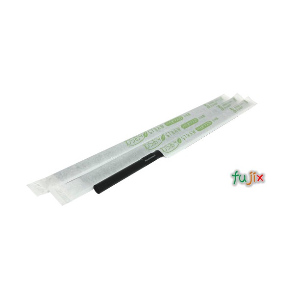 ジュース用 フレックスストロー 6mm×21cm 紙包装 黒色 10000本（500本×20小箱）／ケース わらおstrawバイオマス25 B450