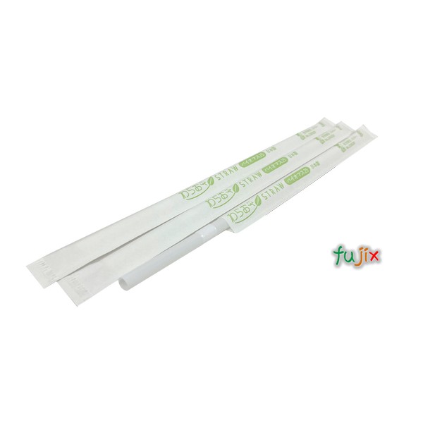 ジュース用 フレックスストロー 6mm×21cm 紙包装 白色 10000本（500本×20小箱）／ケース わらおstrawバイオマス25 B451