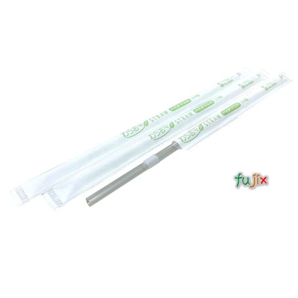 ジュース用 フレックスストロー 6mm×21cm 紙包装 透明 10000本（500本×20小箱）／ケース わらおstrawバイオマス25 B452