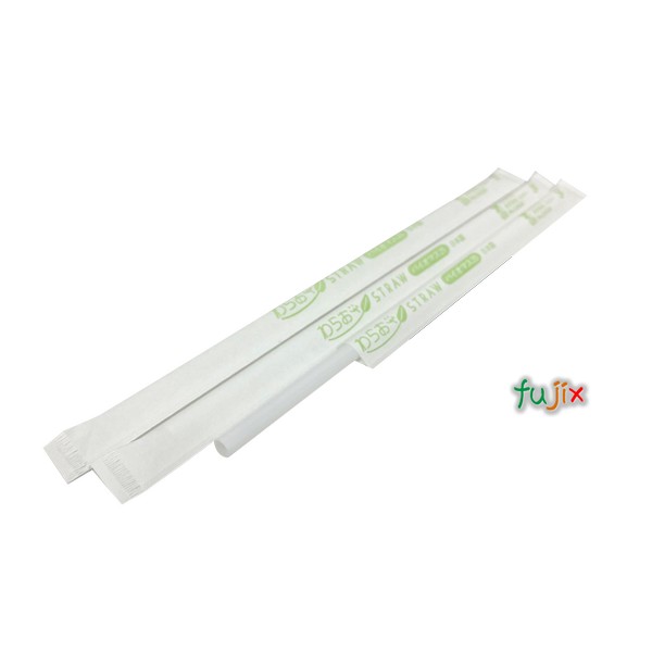 ジュース用 ストレートストロー 6mm×21cm 紙包装 白色 10000本（500本×20小箱）／ケース わらおstrawバイオマス25 B469