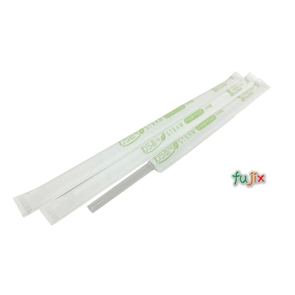 ジュース用 ストレートストロー 6mm×21cm 紙包装 透明 10000本（500本×20小箱）／ケース わらおstrawバイオマス25 B470