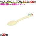 竹スプーン 170W 17cm バラ 3000本（100本×30袋）／ケース 【たか印／出雲竹材工業】 【使い捨て】 【スプーン】 【エコ】 【170mm】