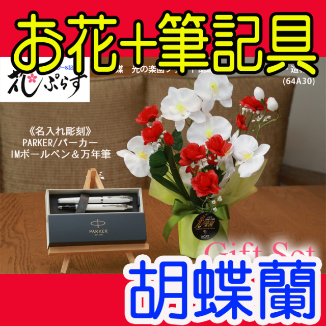 《還暦祝い》花ぷらす《PARKERIMボールペン&万年筆》ブライト胡蝶蘭【ペン&万年筆名入れ彫刻】64A30-parkerimct-setギフトセット