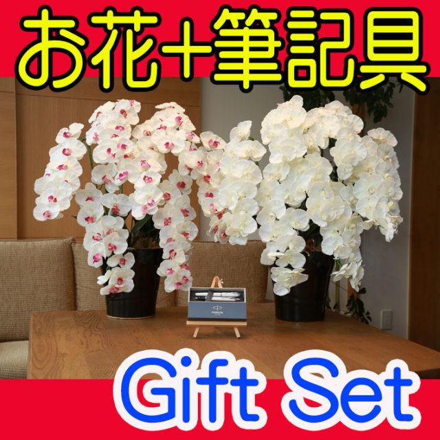 《還暦祝い》花ぷらす《PARKERIMボールペン&万年筆》プレミアム胡蝶蘭7本立て【ペン&万年筆名入れ彫刻】657-8a250-parkerimct-setギフトセット